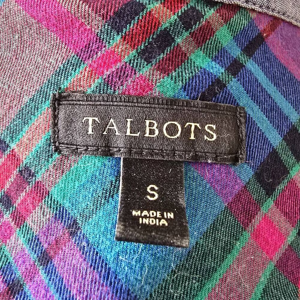 Talbots Cotton Plaid Button Down Roll Sleeve Shir… - image 3